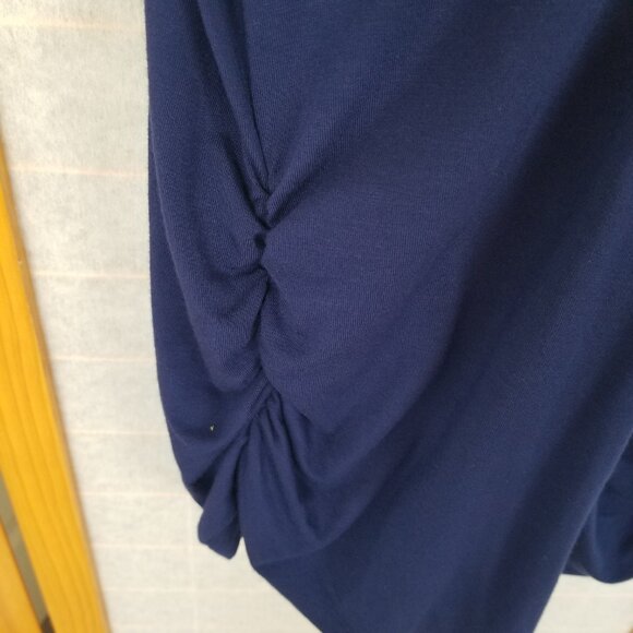 Made by Johnny Wrap Top Size XL Navy Blue Bat Wing Sleeves Side Rouching - Picture 5 of 9